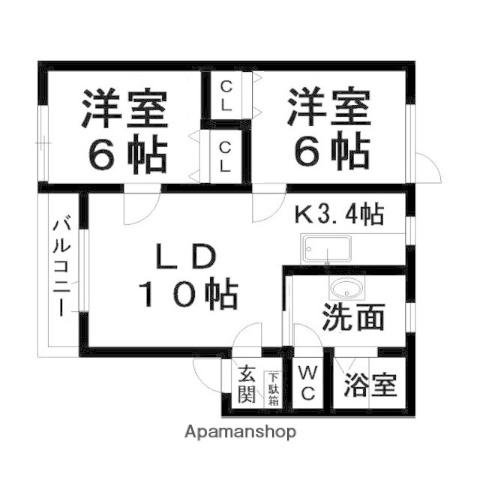 みやまSKYハイツ(2LDK/1階)の間取り写真