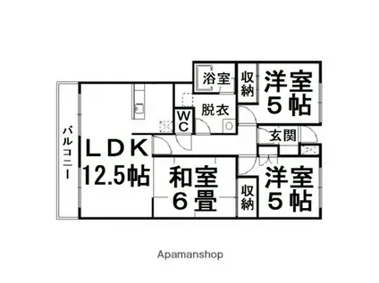 北成ビル(3LDK/6階)の間取り写真