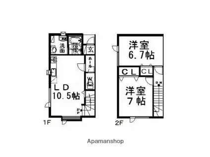 ファミール三輪H(2LDK/1階)の間取り写真