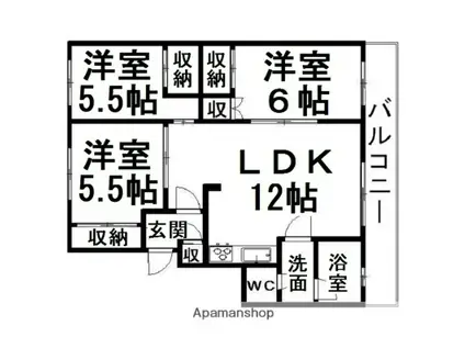 トレジャーマンション1(3LDK/1階)の間取り写真