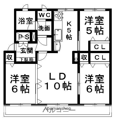 ファミールきよみ(3LDK/1階)の間取り写真