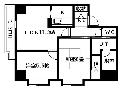 ドミ曙第一(2LDK/9階)の間取り写真
