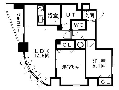 ミラベルパーク宮の森(2LDK/9階)の間取り写真