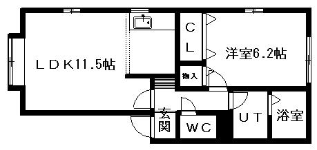 アルファスクエア宮の森3条(1LDK/2階)の間取り写真