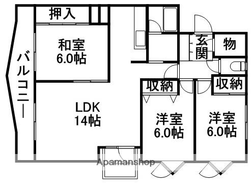 つくしハイツB(3LDK/3階)の間取り写真