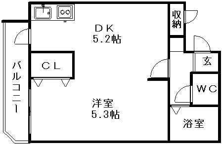エンドレス三井南6条(1DK/4階)の間取り写真