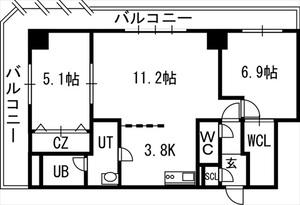 グランカーサ永山公園通イースト(2LDK/9階)の間取り写真