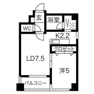 クラージュ南円山(1LDK/6階)の間取り写真