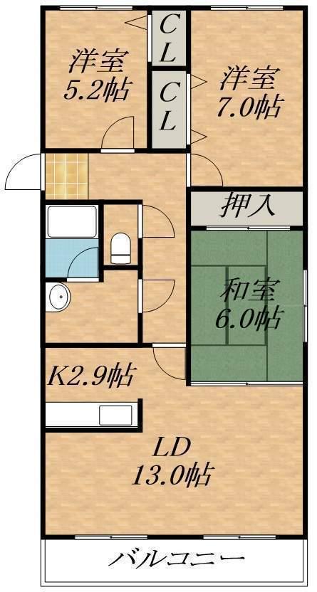 フロンティア南11条(3LDK/2階)の間取り写真