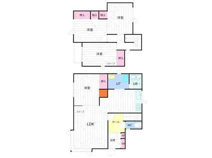 札幌市南北線 真駒内駅 バス乗車時間：22分 藤野３条１１丁目停バス停で下車 徒歩11分 2階建 築29年(4LDK)の間取り写真