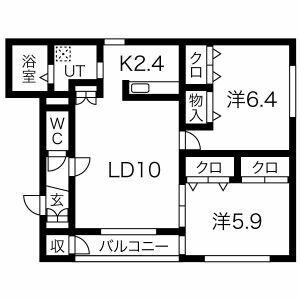 グランピア山の手(2LDK/2階)の間取り写真