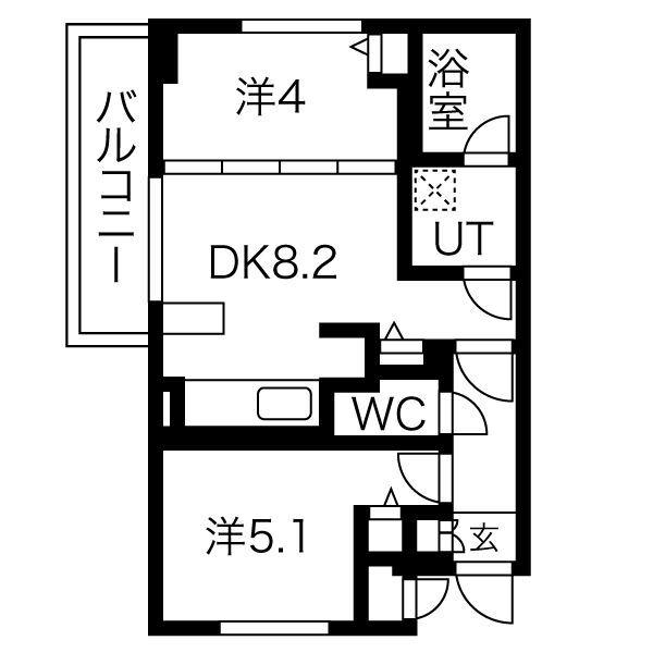 ラ・クラッセ札幌リードスクエア(2DK/2階)の間取り写真