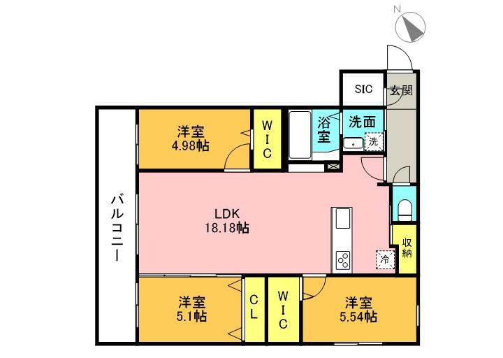 SーRESIDENCE二十四軒AVELIS(3LDK/1階)の間取り写真