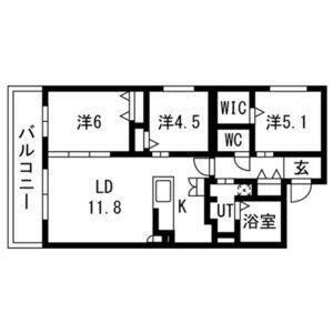 アルファスクエア南5条東(3LDK/6階)の間取り写真