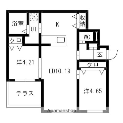 URBAN FLATS 中の島(2LDK/1階)の間取り写真
