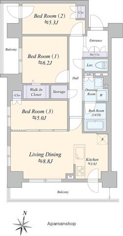 ジュノール札幌植物園(3LDK/4階)の間取り写真