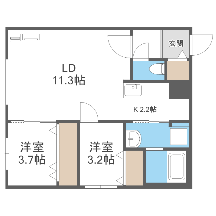 CIEL SEREIN円山(2LDK/2階)の間取り写真
