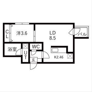 ガーディアン本郷通(1LDK/2階)の間取り写真