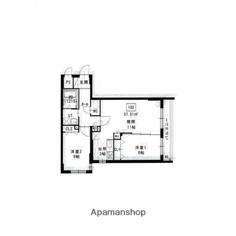 ラディア山鼻(2LDK/2階)の間取り写真