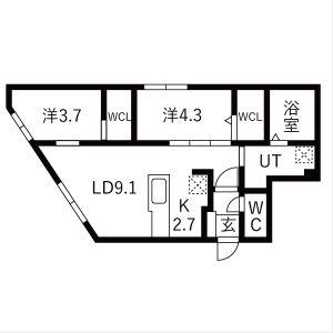 ラグランジュ円山(2LDK/3階)の間取り写真