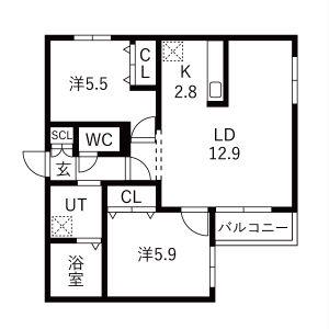 ZABO HILLS 旭山公園通(2LDK/3階)の間取り写真