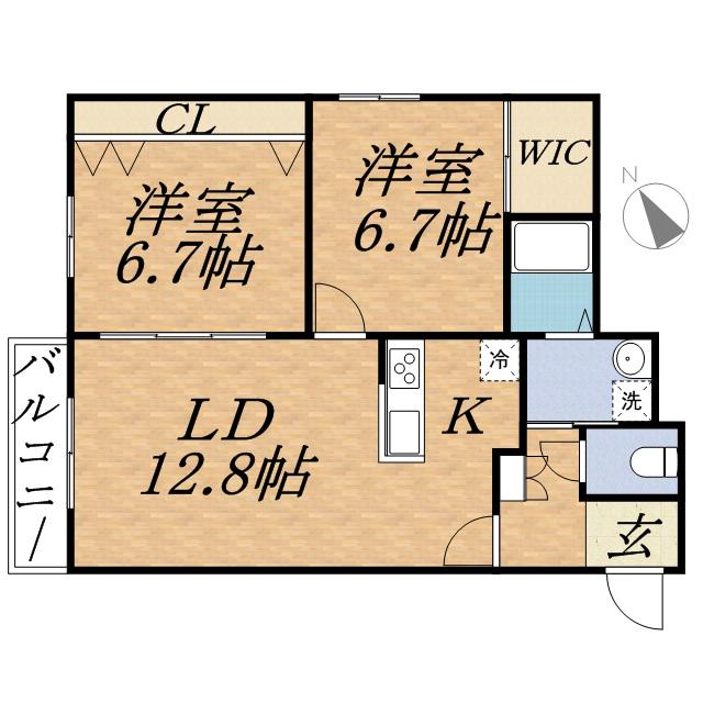 アスティル伏見(2LDK/2階)の間取り写真