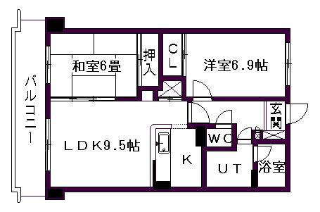 旭山シャトー桂和(2LDK/2階)の間取り写真