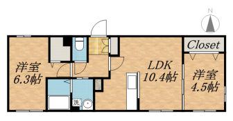 SUS平岸(2LDK/4階)の間取り写真