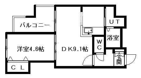 クレエル大通(1DK/3階)の間取り写真