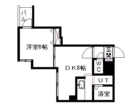OKビル(1LDK/6階)の間取り写真