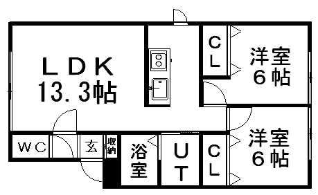 ルミエール北郷1-4(2LDK/2階)の間取り写真
