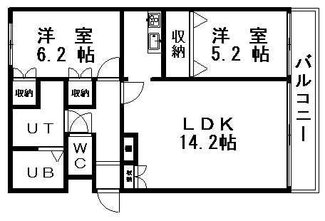 千歳線 白石駅(ＪＲ北海道) 徒歩17分 4階建 築23年(2LDK/2階)の間取り写真