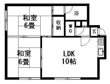 レジデンスヒルトップ2(2LDK/2階)の間取り写真