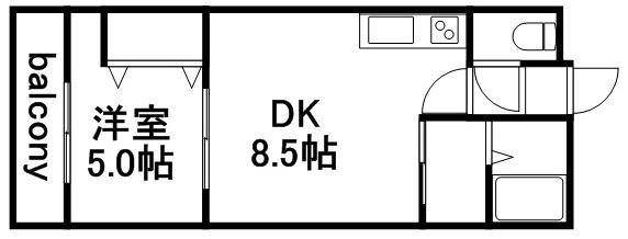 プロムコート(1DK/4階)の間取り写真