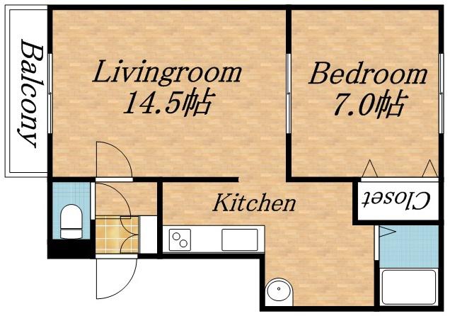 札幌市東豊線 豊平公園駅 徒歩8分 4階建 築30年(1LDK/4階)の間取り写真