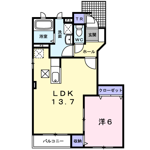 メゾン・ソレイユⅢ(1LDK/1階)の間取り写真