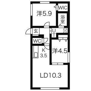 ハウス中の島シュライン(2LDK/4階)の間取り写真