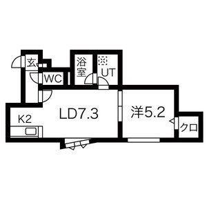 NOON豊平(1LDK/2階)の間取り写真