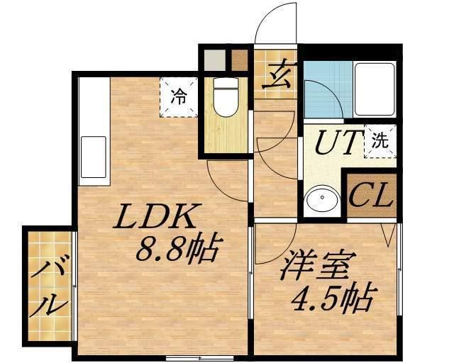 オルセー厚別中央Ⅱ・B棟(1LDK/2階)の間取り写真