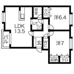 バルチューレ壱番館(2LDK/1階)の間取り写真
