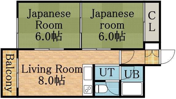 南郷丘ハイツ(2DK/2階)の間取り写真