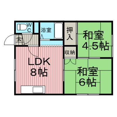 札幌市東西線 大谷地駅 徒歩12分 2階建 築41年(2DK/2階)の間取り写真