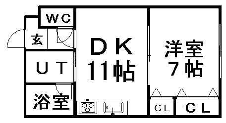 ヒルクレスト南郷(1LDK/3階)の間取り写真