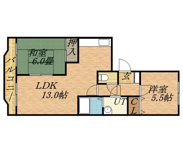 パスウェイ弐番館(2LDK/4階)の間取り写真