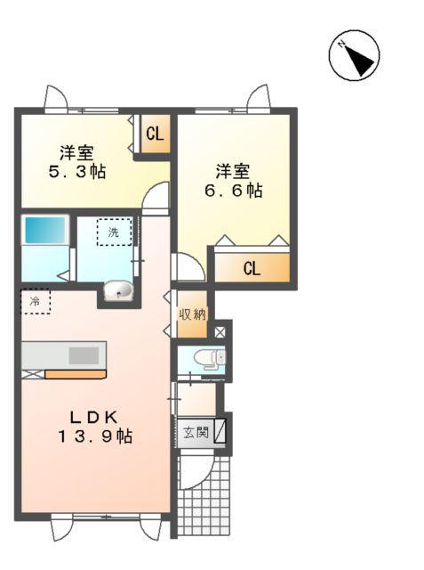 フェリーチェ白石中央D(2LDK/1階)の間取り写真