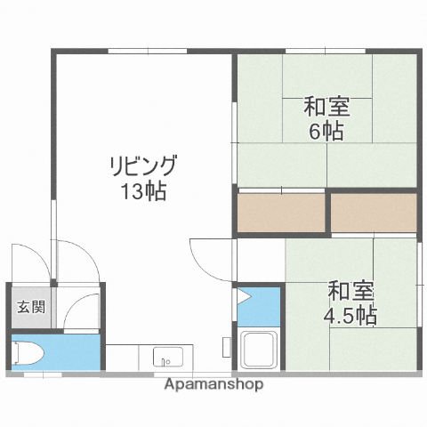 千歳線 白石駅(ＪＲ北海道) 徒歩25分 2階建 築41年(2LDK)の間取り写真