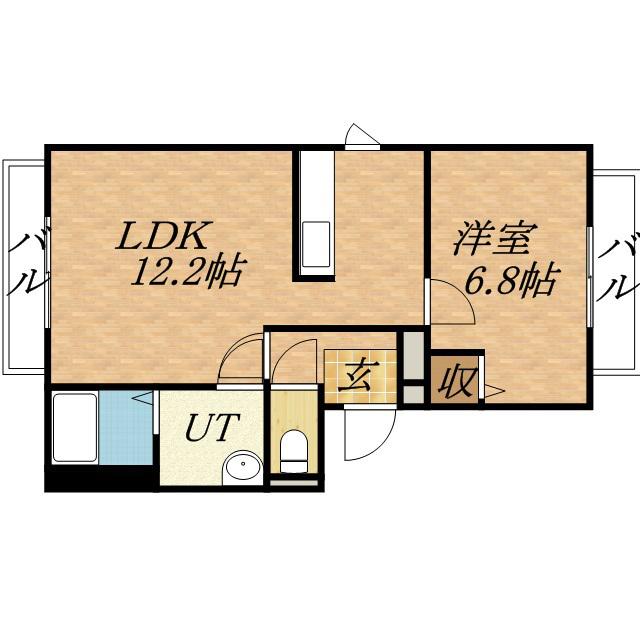 ディアス弥生B(1LDK/2階)の間取り写真