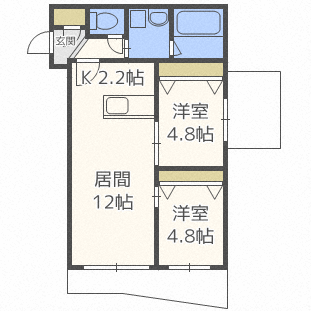 ミカーサ学園前(2LDK/1階)の間取り写真