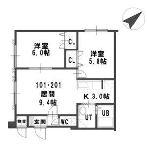 ルミエール月寒東33(2LDK/1階)の間取り写真
