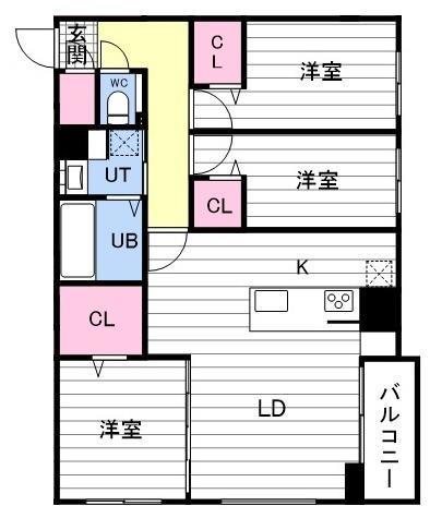 CARRERA平岸2ND(3LDK/5階)の間取り写真